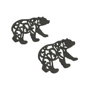 Set of 2 Black Enamel Cast Iron Bear Kitchen Trivets Lodge Decor